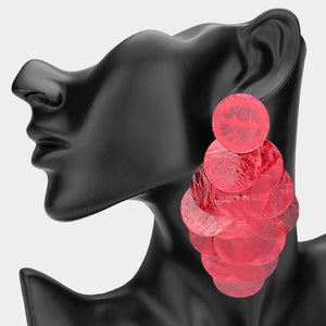 Open image in slideshow, Oversized Transparent Colored Resin Disc Layered Chandelier Earrings
