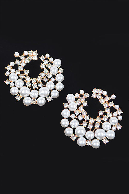Rhinestone And Pearl Stud Earring