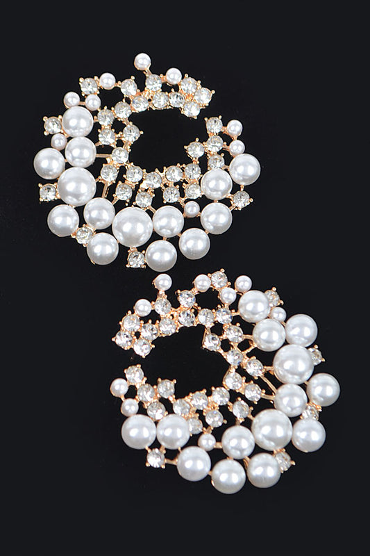 Rhinestone And Pearl Stud Earring