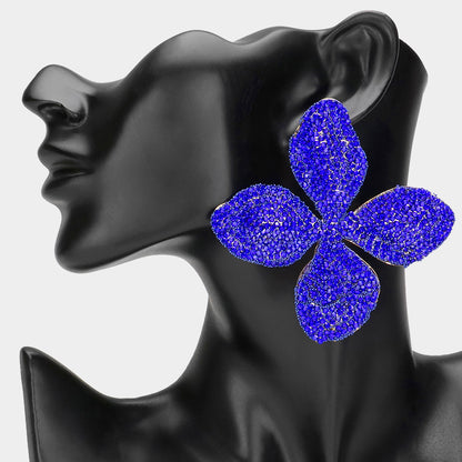 Oversized Bling Studded Flower Earrings