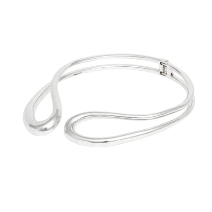 Choker Rigid Looped Silver Metal Hinge Collar
