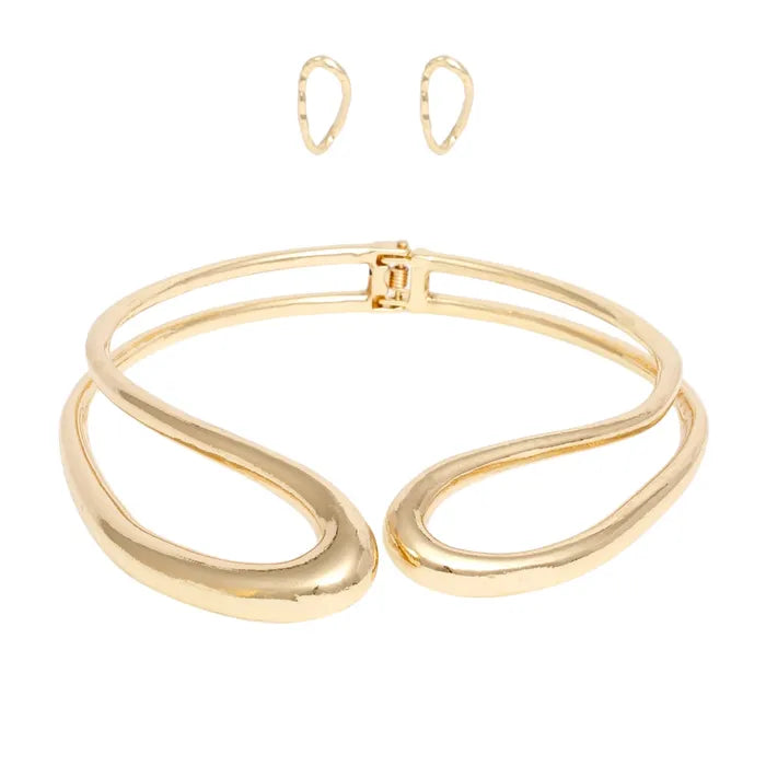 Choker Rigid Looped Silver Metal Hinge Collar