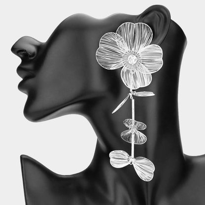 Stone Bud Metal Filigree Flower Drop Earrings