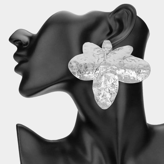 Oversized Hammered Metal Floral Petal Earrings