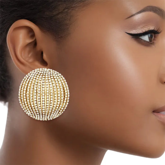Stud Domed  Striped Shimmer Polished Earrings
