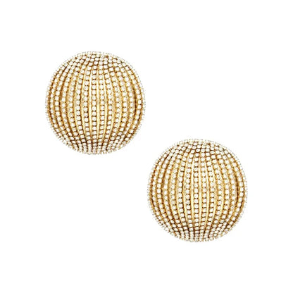 Stud Domed  Striped Shimmer Polished Earrings