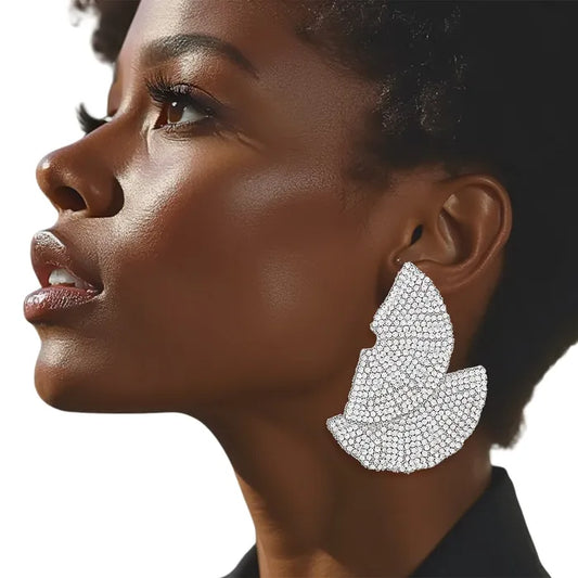 Stud 1920s Gold Ruffle Fan Rhinestone Earrings