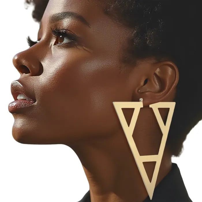 Hoop Geometric Pointed Gold Triangle XL Earrings