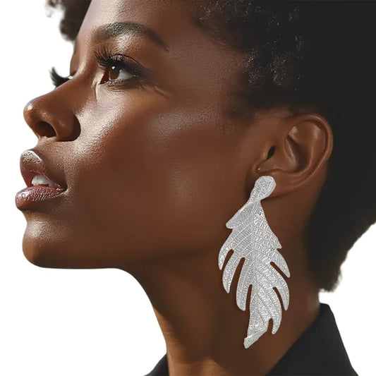 Stud Elongated Twisted Leaf Organic Earrings