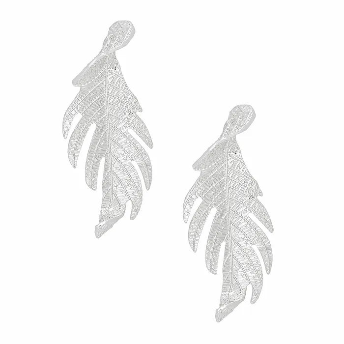 Stud Elongated Twisted Leaf Organic Earrings