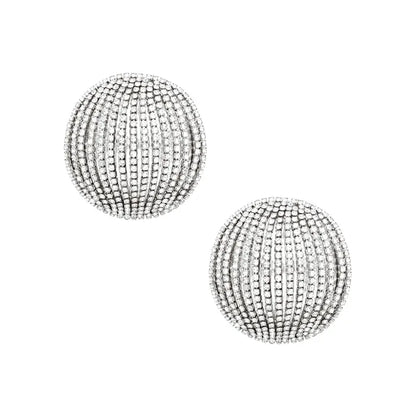 Stud Domed  Striped Shimmer Polished Earrings