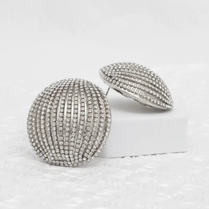 Stud Domed  Striped Shimmer Polished Earrings
