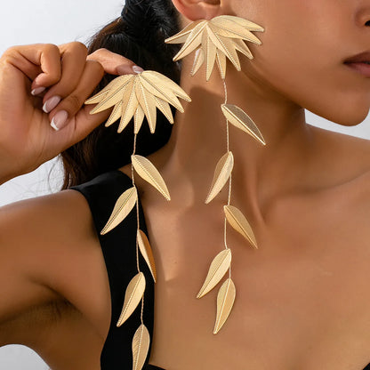 Modern Style Oversized Maple Leaf Ferroalloy Drop Earrings