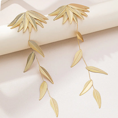 Modern Style Oversized Maple Leaf Ferroalloy Drop Earrings