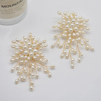 Queen Saida Flower Pearl Plating Alloy Drop Earrings