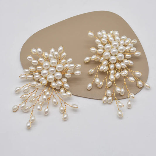 Queen Saida Flower Pearl Plating Alloy Drop Earrings