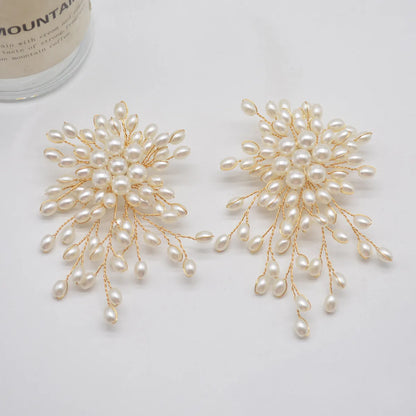 Queen Saida Flower Pearl Plating Alloy Drop Earrings
