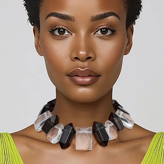 Toggle Chunky Transparent Black Clear Bead Necklace