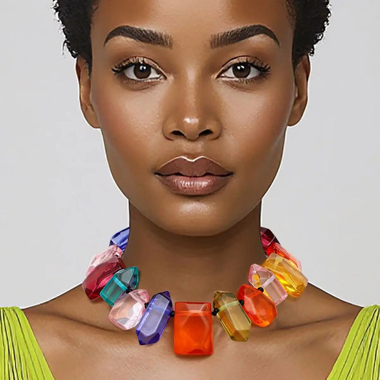 Toggle Chunky Transparent Black Clear Bead Necklace