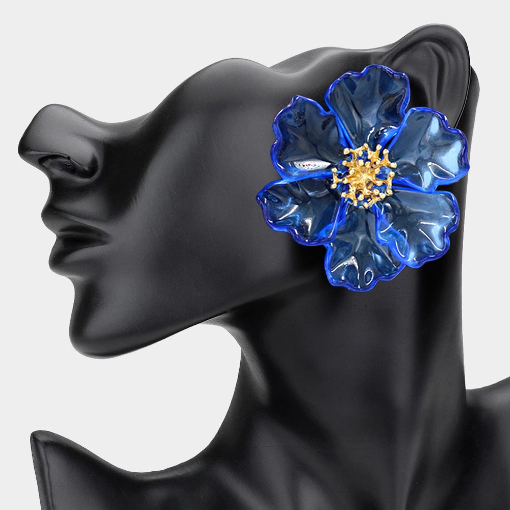 Bold Transparent Resin Floral Statement Earrings