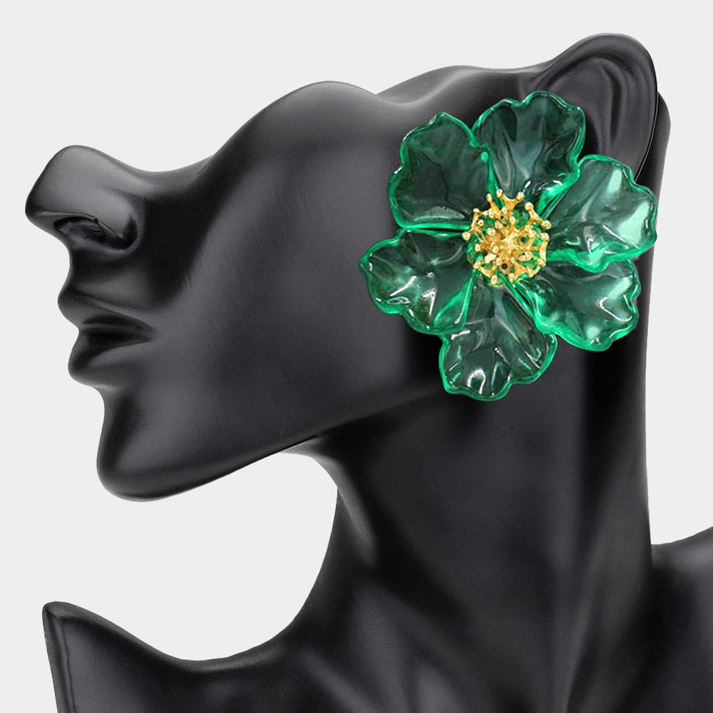 Bold Transparent Resin Floral Statement Earrings