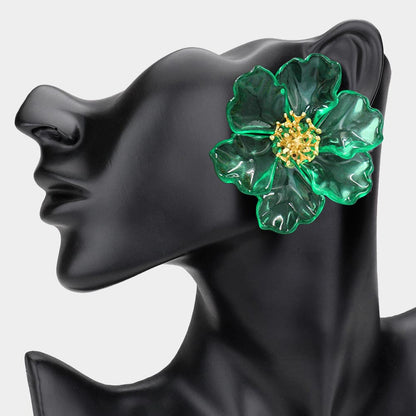 Bold Transparent Resin Floral Statement Earrings