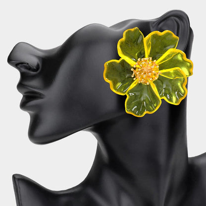 Bold Transparent Resin Floral Statement Earrings