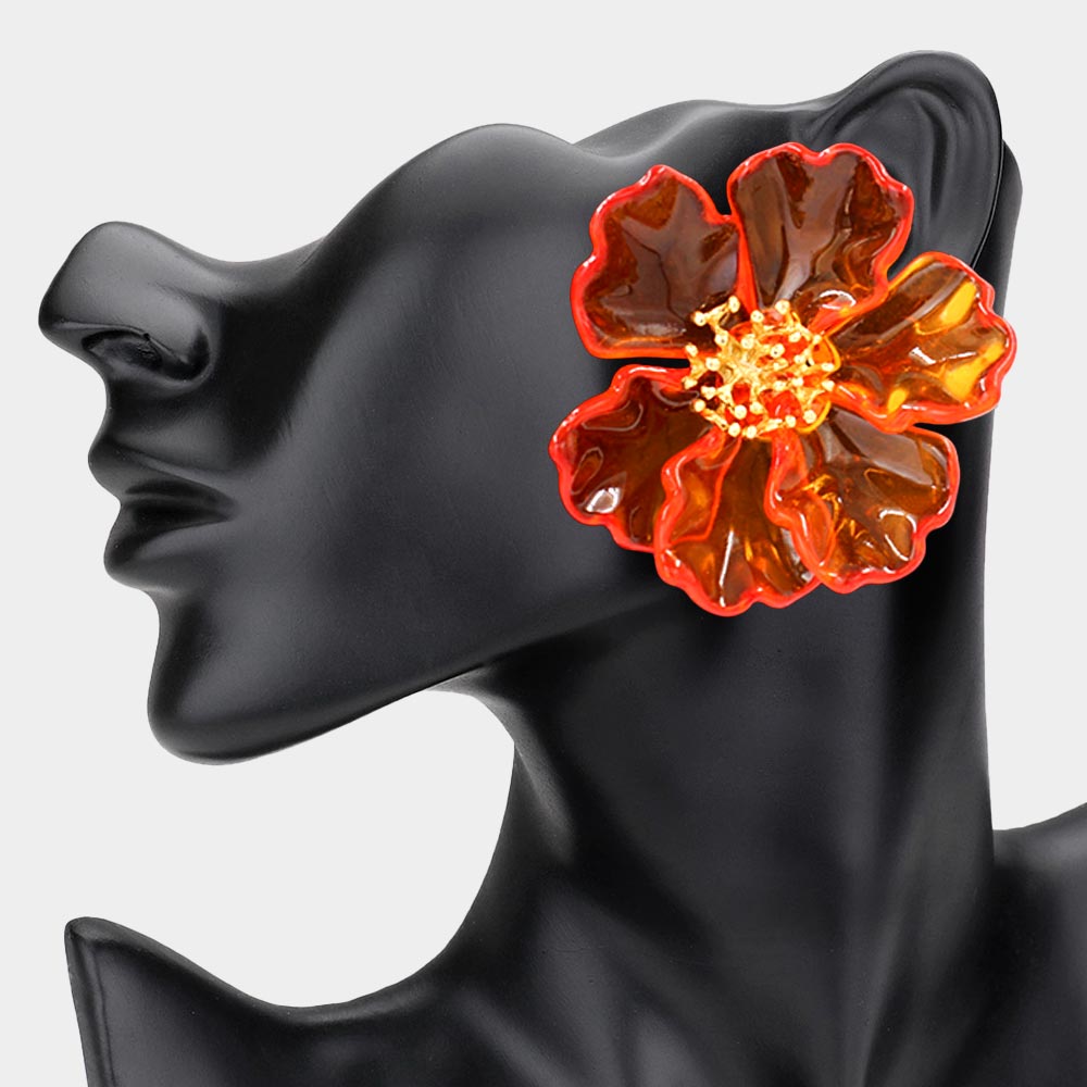 Bold Transparent Resin Floral Statement Earrings