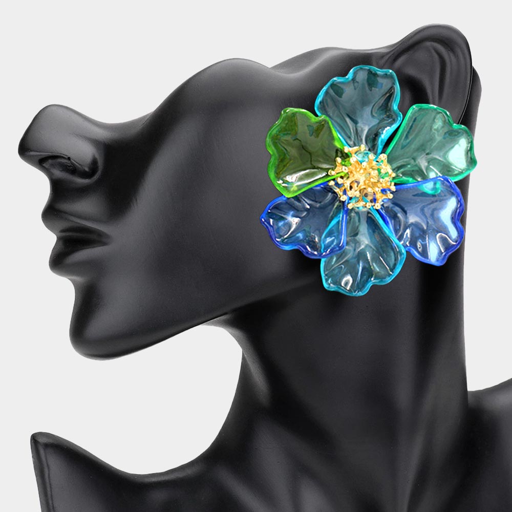 Bold Transparent Resin Floral Statement Earrings