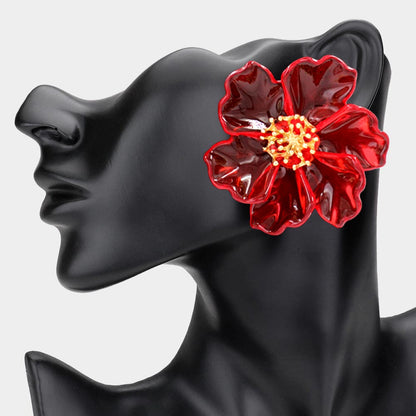 Bold Transparent Resin Floral Statement Earrings
