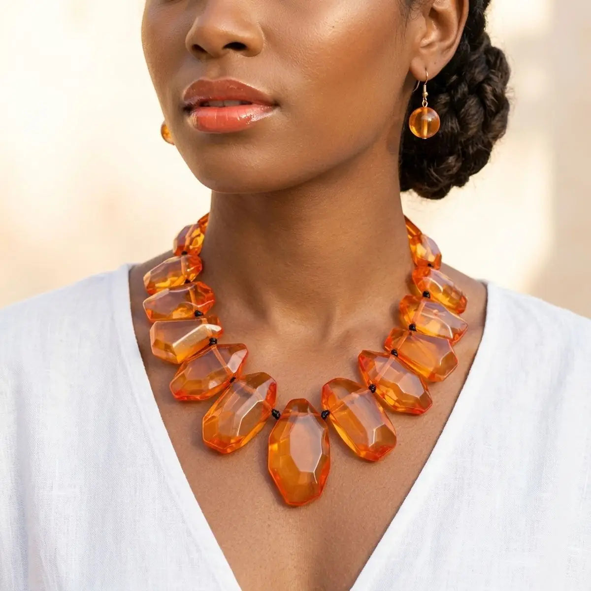 Queen Priscilla Toggle Chunky Red Bead Cord Tribal Necklace Set