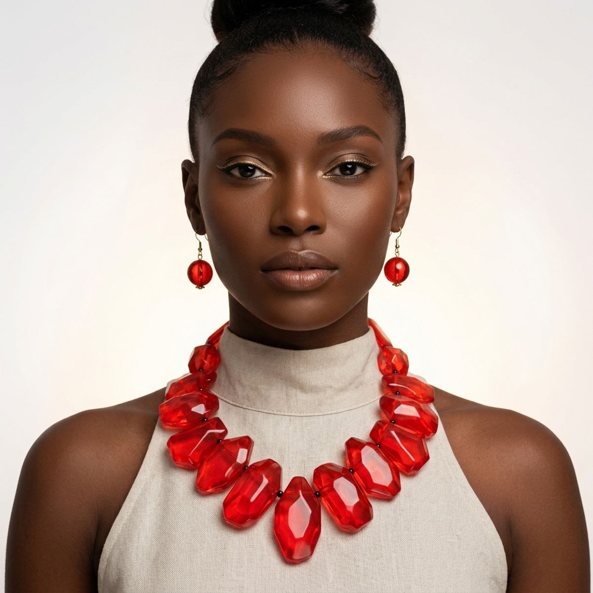 Queen Priscilla Toggle Chunky Red Bead Cord Tribal Necklace Set