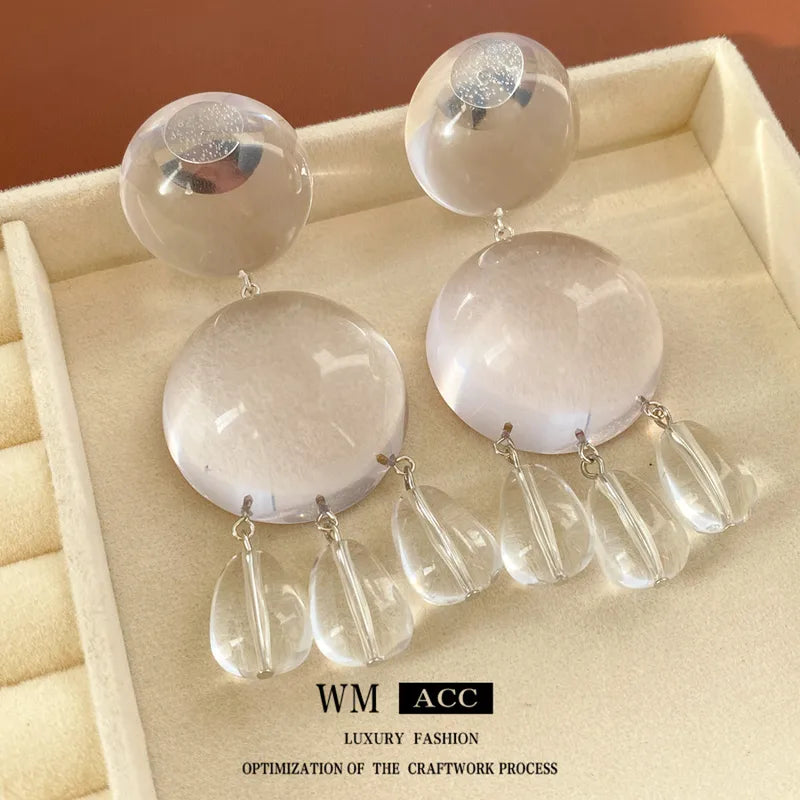 Miss. Wellington Round Water Drop Resin Transparent Geometric Earrings