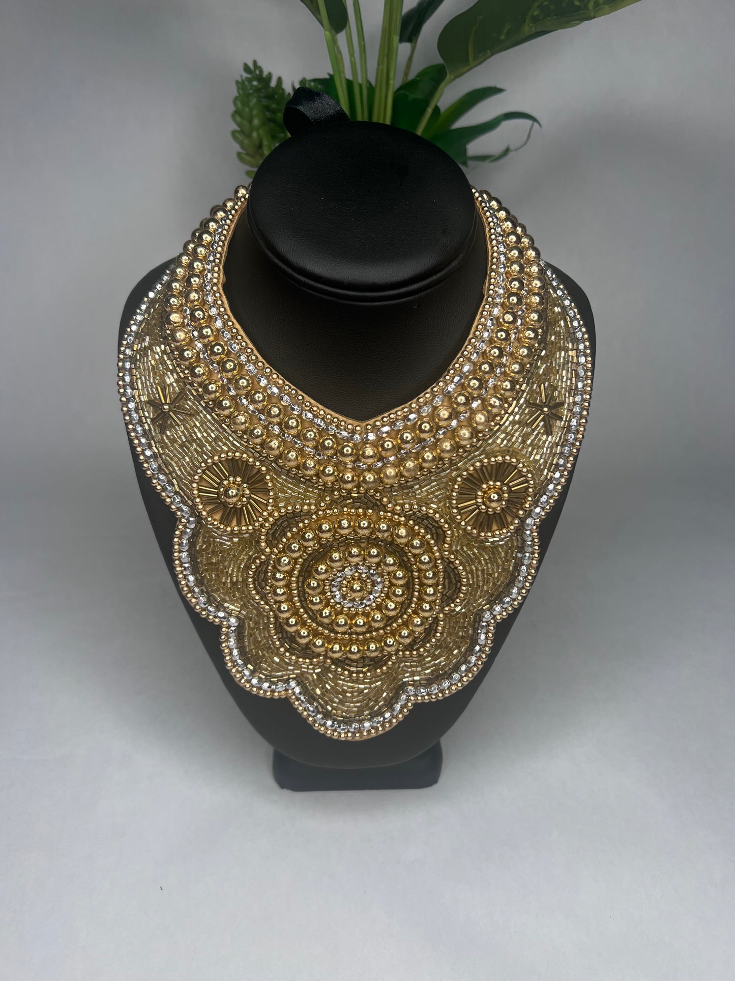 Queen Haja Jalloh Golden Embroidery Beaded Necklace