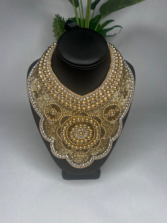 Queen Haja Jalloh Golden Embroidery Beaded Necklace