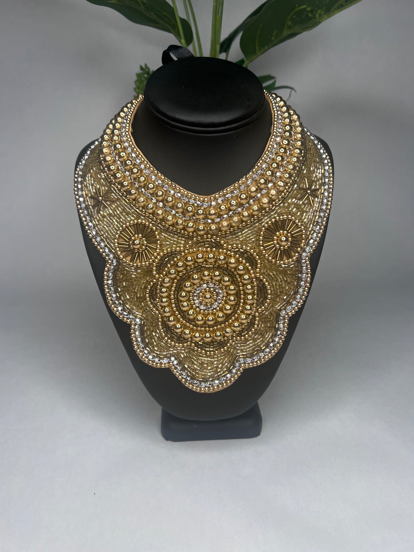 Queen Haja Jalloh Golden Embroidery Beaded Necklace