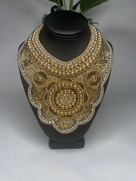 Queen Haja Jalloh Golden Embroidery Beaded Necklace
