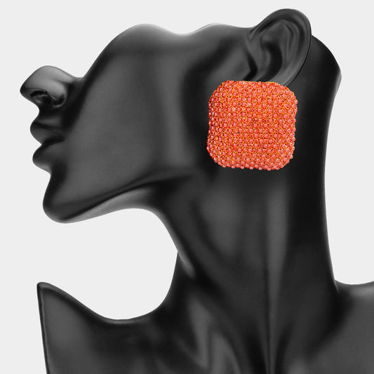 Bold Bling Studded Square Statement Earrings
