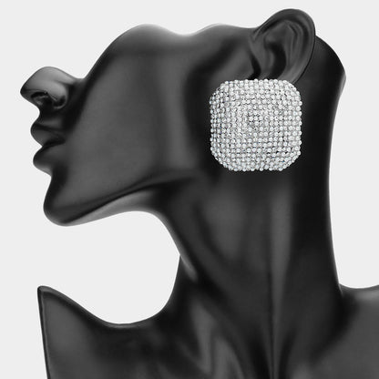 Bold Bling Studded Square Statement Earrings