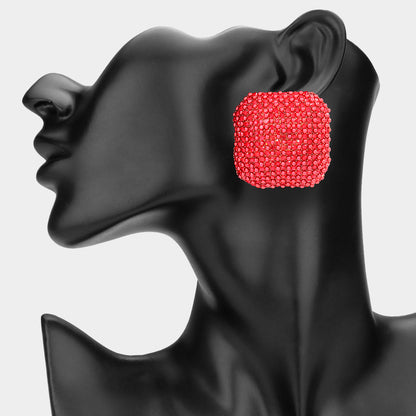 Bold Bling Studded Square Statement Earrings