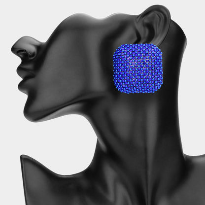 Bold Bling Studded Square Statement Earrings