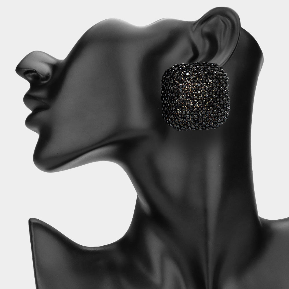 Bold Bling Studded Square Statement Earrings