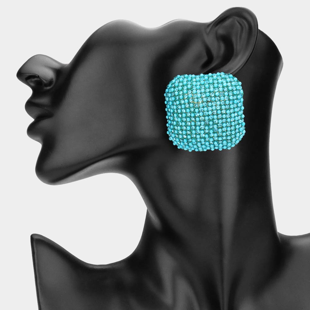 Bold Bling Studded Square Statement Earrings