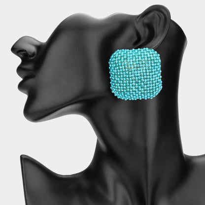 Bold Bling Studded Square Statement Earrings