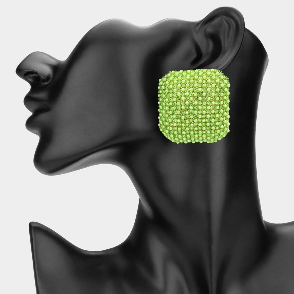 Bold Bling Studded Square Statement Earrings