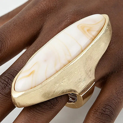Polished Marble Oval Statement Ring