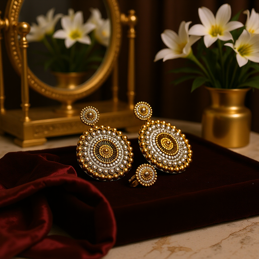 Queen Haja Jalloh Golden Embroidery Beaded Earrings