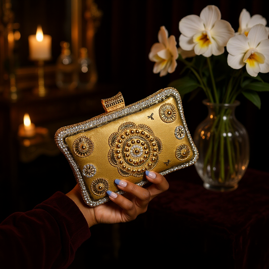 Queen Haja Jalloh Golden Embroidery Beaded Clutch