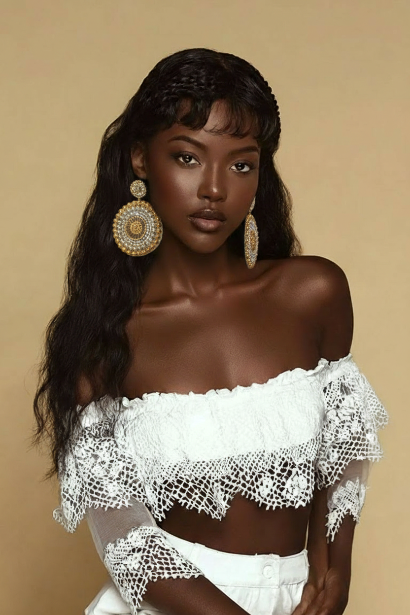 Queen Haja Jalloh Golden Embroidery Beaded Earrings