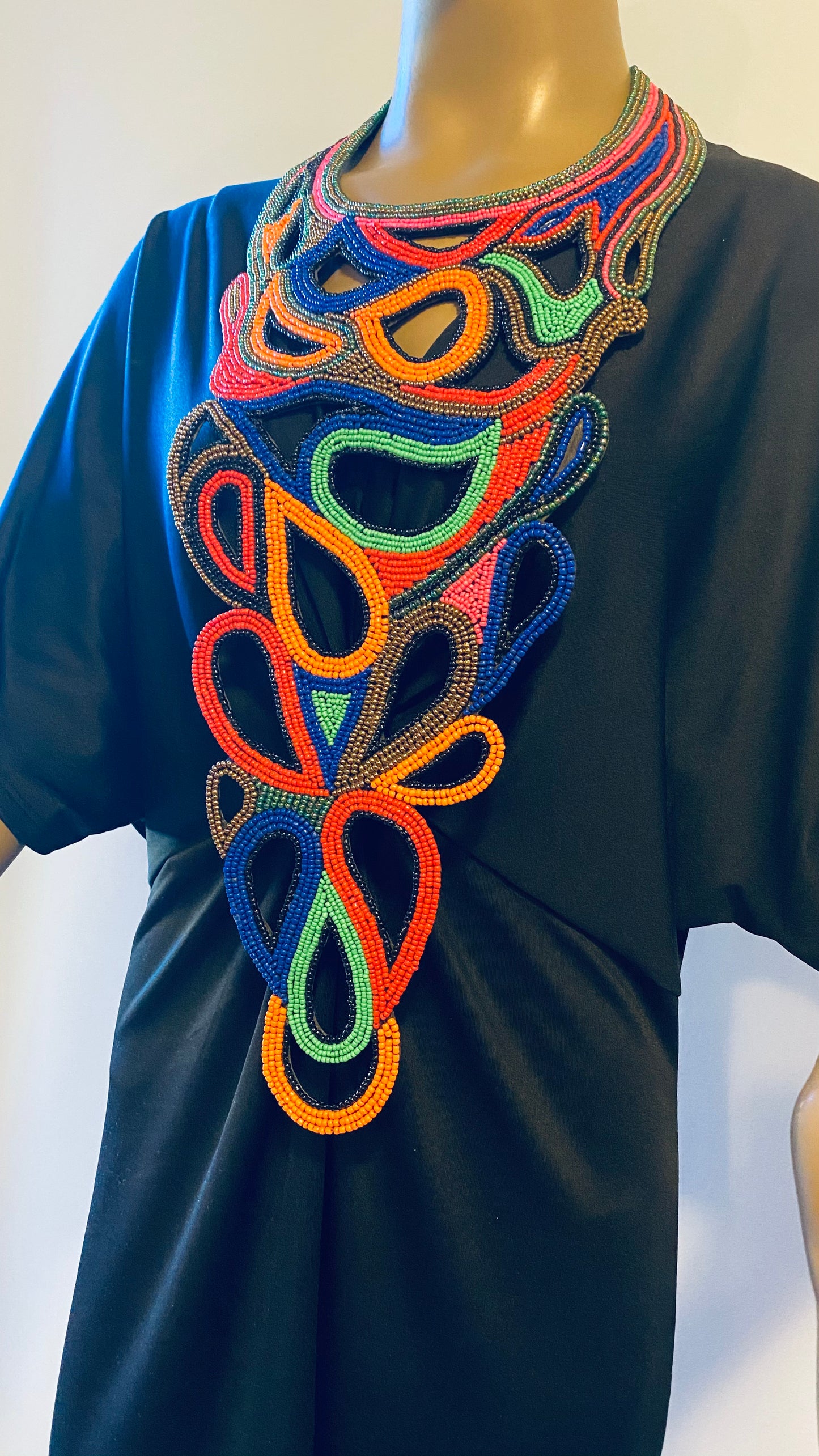 Multi Colors Statement Embroidered forged necklace
